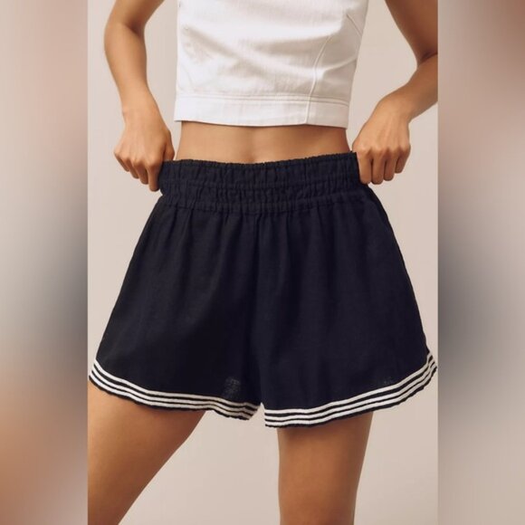 NWT Size L - The Somerset Striped Trim Linen Cotton Shorts (NWT US$ 98) - Picture 3 of 16